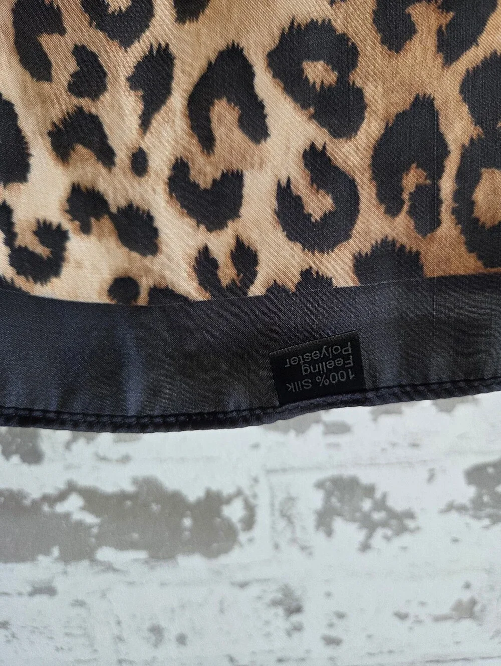 Silky Leopard Print Long Scarf Black Border Animal Print Sheer Chiffon